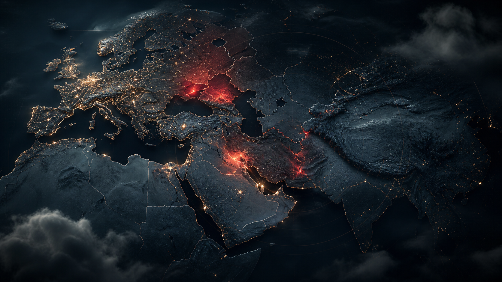 Original editorial illustration of a world map focused on Europe and the Middle East